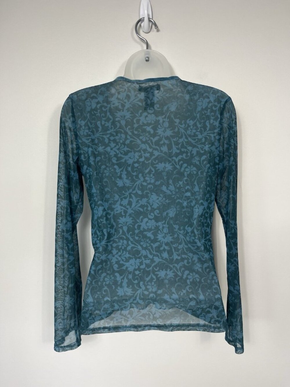 New York & Company Mesh Y2K Top Size Small Stretchy V Neck Blue Whimsy - Picture 6 of 9